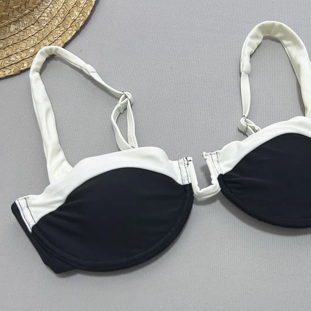 2025 New High Waisted Bikini for Women Black and White Blocked Swimsuit with Underwire Cup ODM Swimwear Manufacturer Factory China