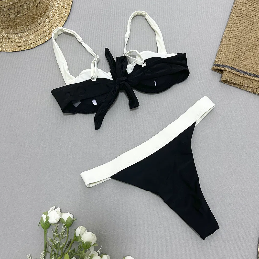 2025 New High Waisted Bikini for Women Black and White Blocked Swimsuit with Underwire Cup ODM Swimwear Manufacturer Factory China