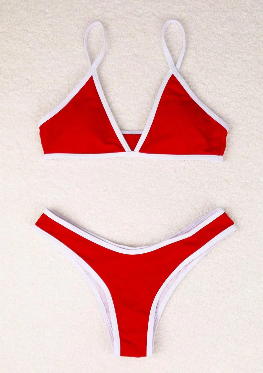 2025 New Sexy Red Color Two Piece Swimsuit with White Contrast Edge