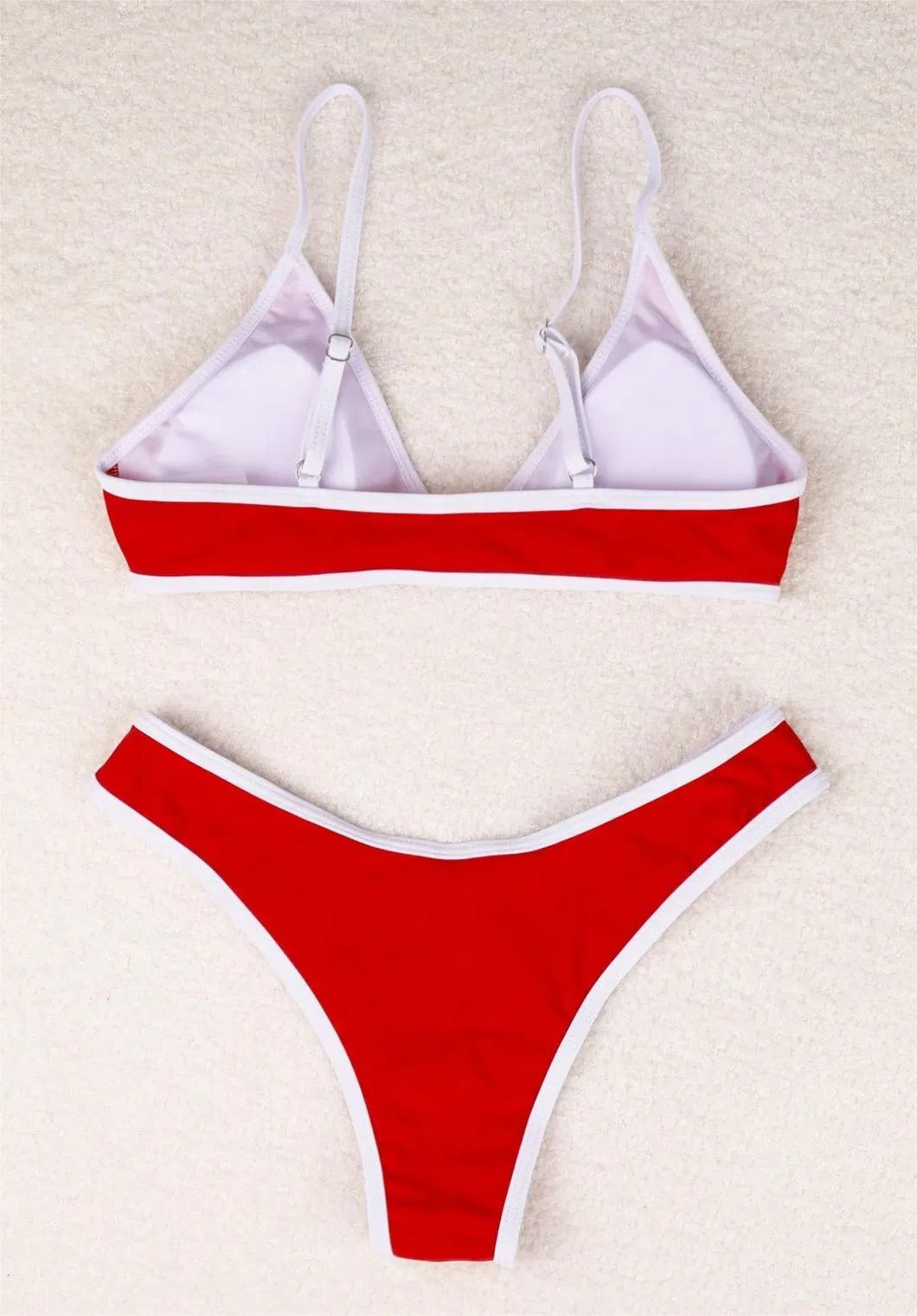 2025 New Sexy Red Color Two Piece Swimsuit with White Contrast Edge