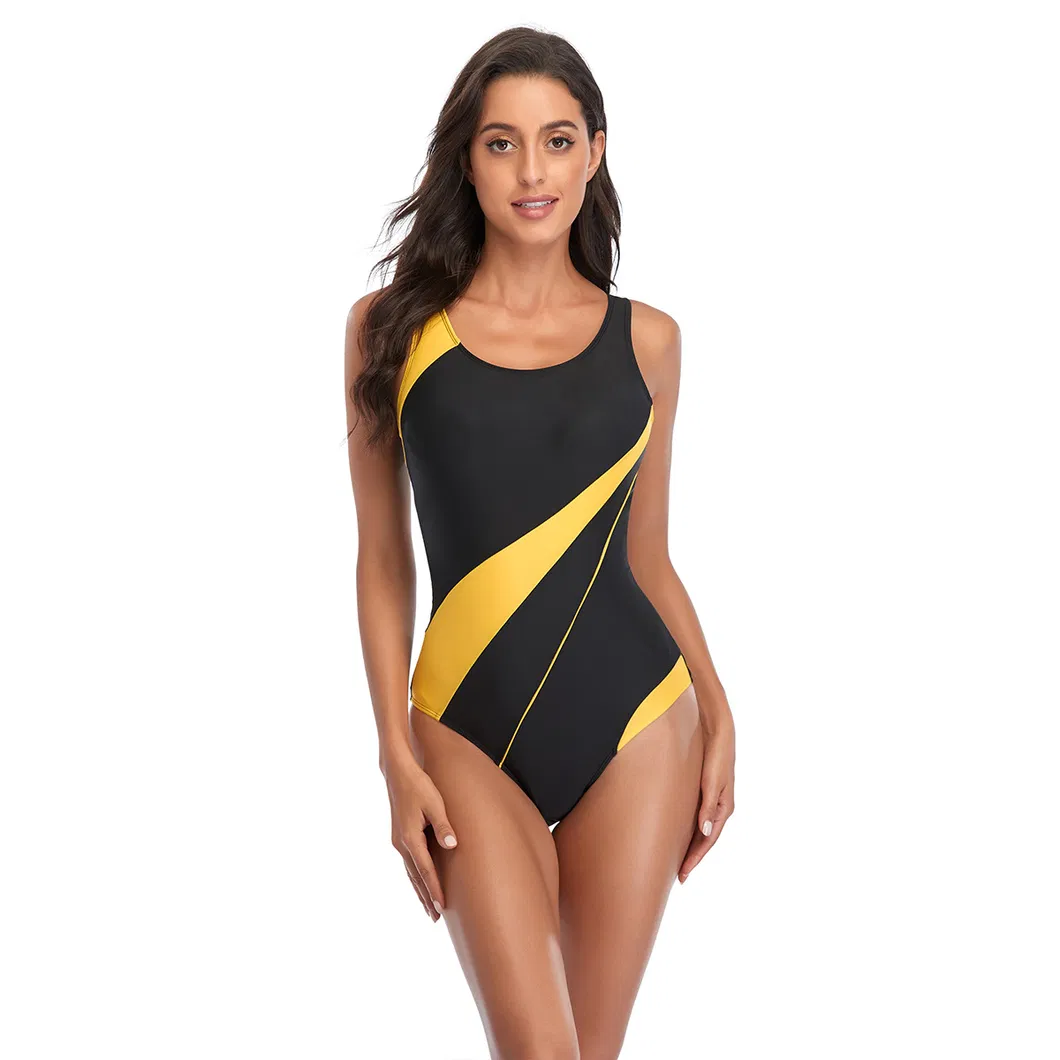 New One Piece Sleeveless Contrast Panel Surfing Bikini for Women