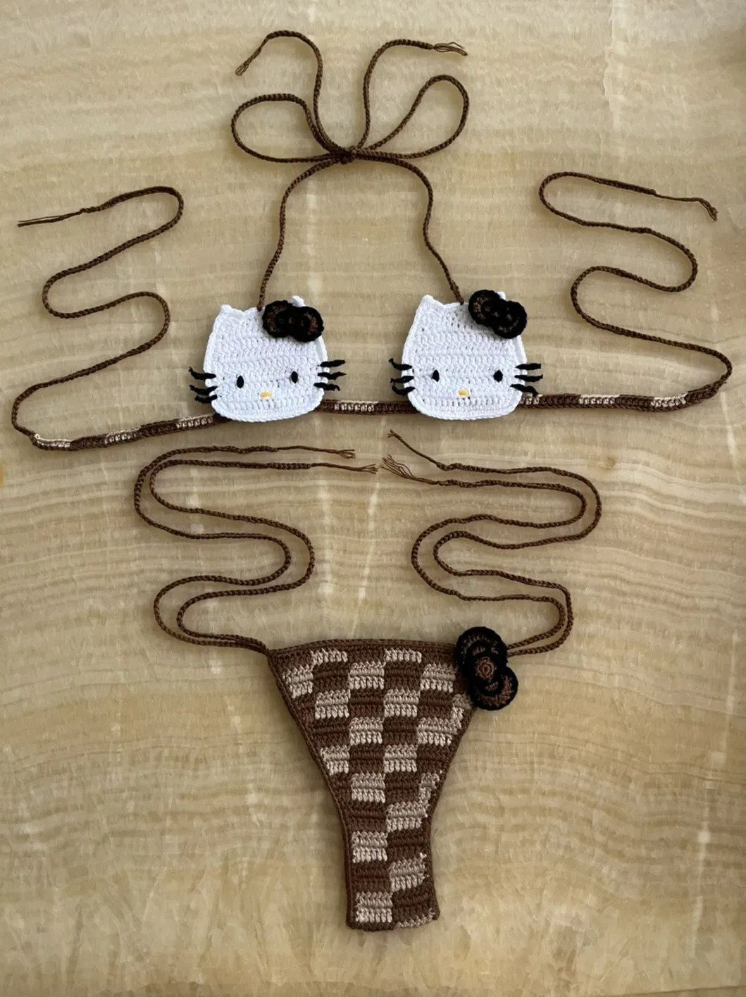 Women&rsquor; S Two Piece Hello Kitty Hand Crocheted Swimsuits