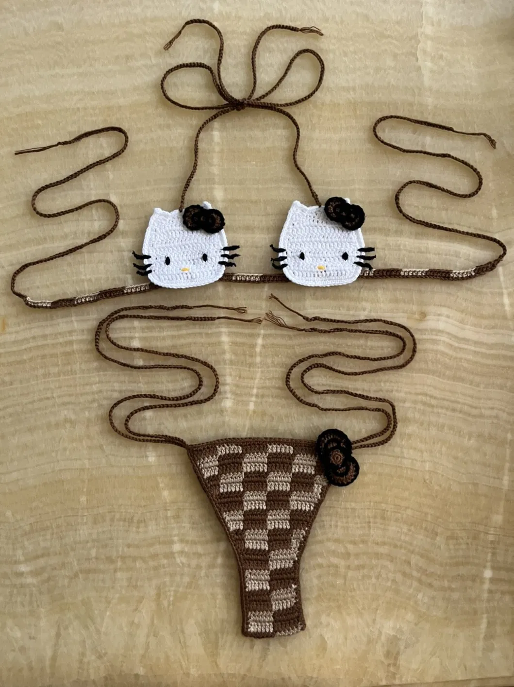 Women&rsquor; S Two Piece Hello Kitty Hand Crocheted Swimsuits