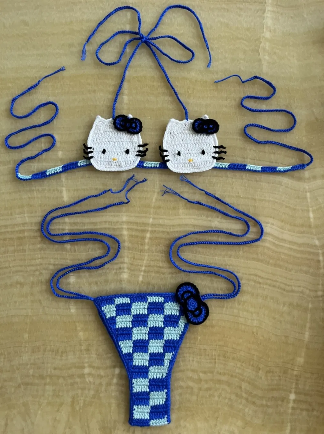 Women&rsquor; S Two Piece Hello Kitty Hand Crocheted Swimsuits