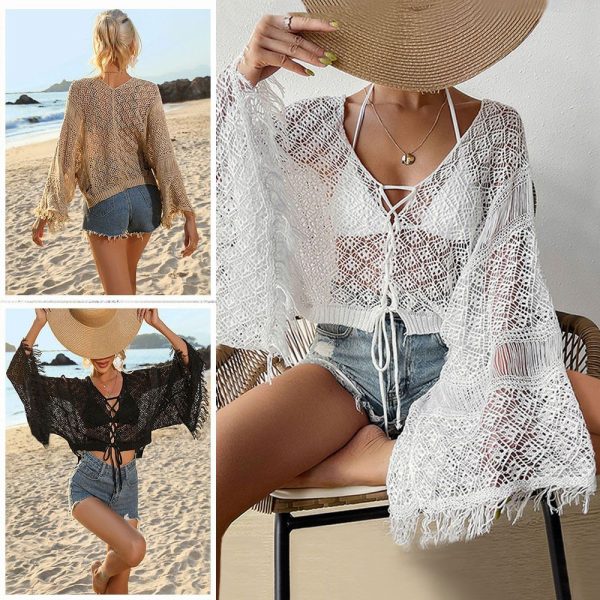 Women′s Summer Tassel Irregular Beach Shirt